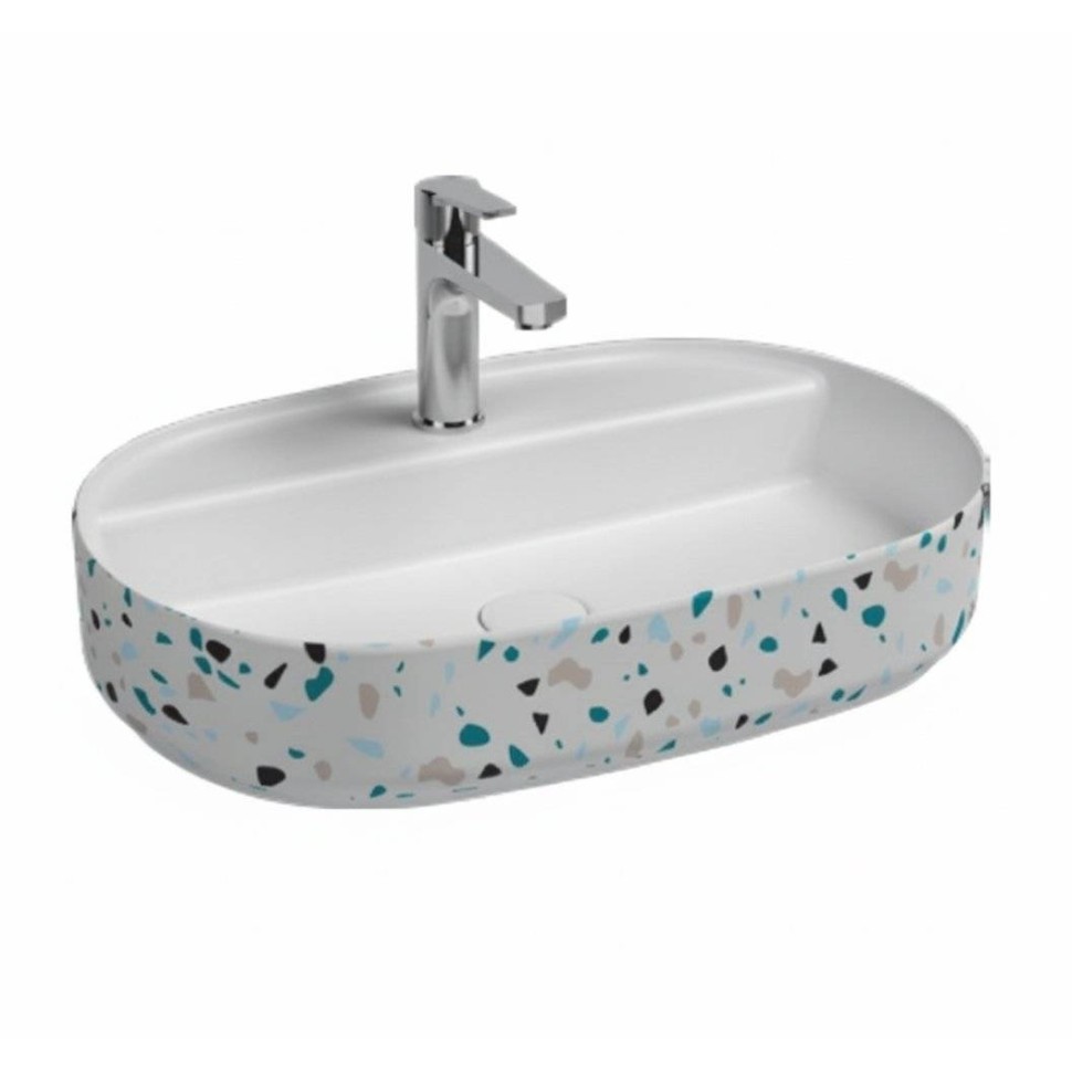 Раковина накладная ISVEA Infinity 60 см. с отверстием для смесителя цвет белый матовый Terrazzo 10NF65060-TRZ-2L