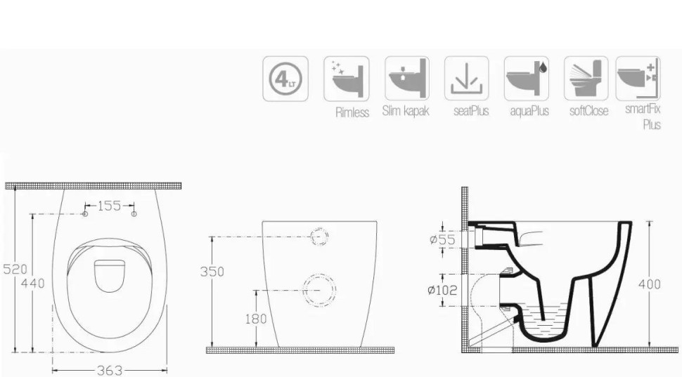 Приставной безободковый унитаз ISVEA Sentimenti Neo, крышка микролифт цвет белый 10SM10004