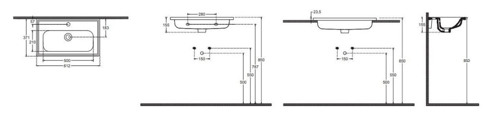 Раковина ISVEA Absolute подвесная ШГВ 612*371*155 отверстия для смесителя 1 цвет белый 10KF50061