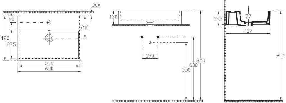 Раковина ISVEA Purita 60 см накладная глазированная задняя сторона цвет белый 10PL65060