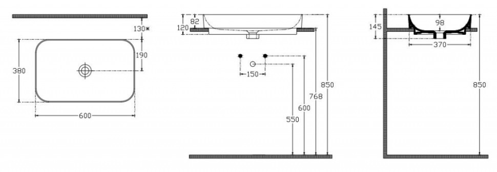 Раковина ISVEA Sott'Aqua накладная ШГВ 600*380*120 отверстия для смесителя отсутствуют цвет белый глянцевый 10SQ50060