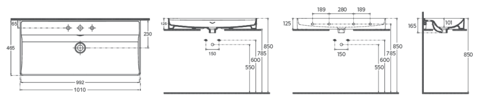 Раковина накладная ISVEA Vea 101 прямоугольная 101см, отверстие под смеситель в комплекте сифон цвет белый 10VAS5101I