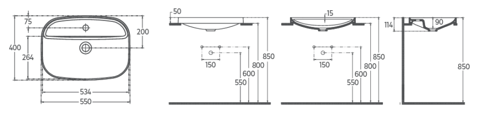 Раковина полувстраиваемая ISVEA Infinity 55 прямоугольная 55см, с отверстием под смеситель цвет белый матовый 10NF50055-2L