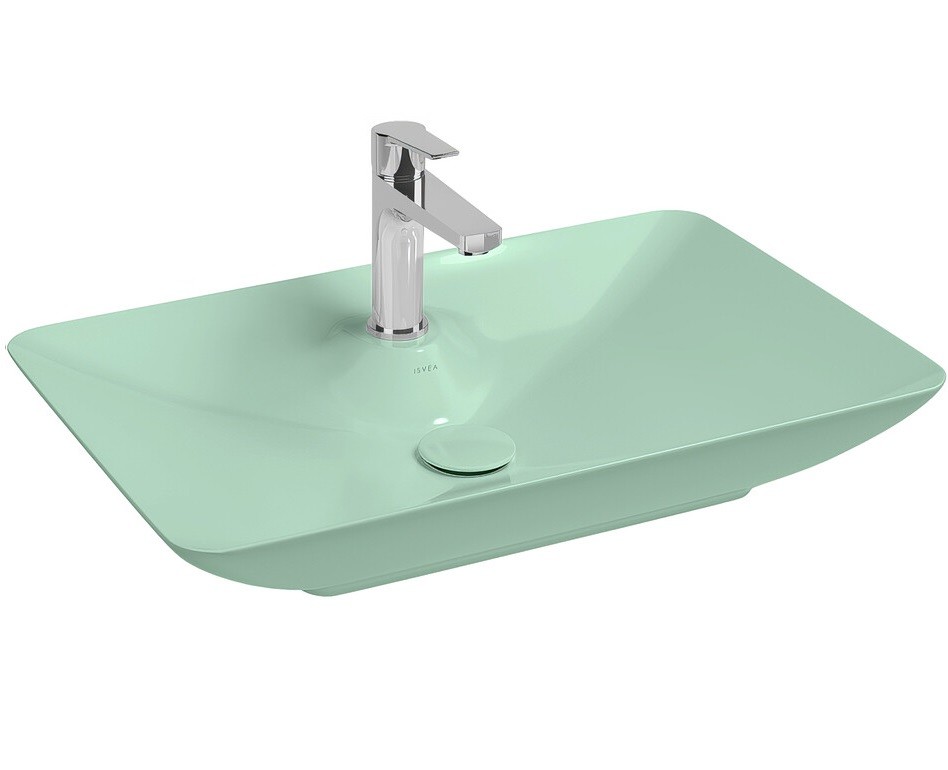 Раковина ISVEA SistemaY Clear накладная ШГВ 644*395*125 отверстия для смесителя 1 цвет мятно зеленый матовый 10SY50065-2T