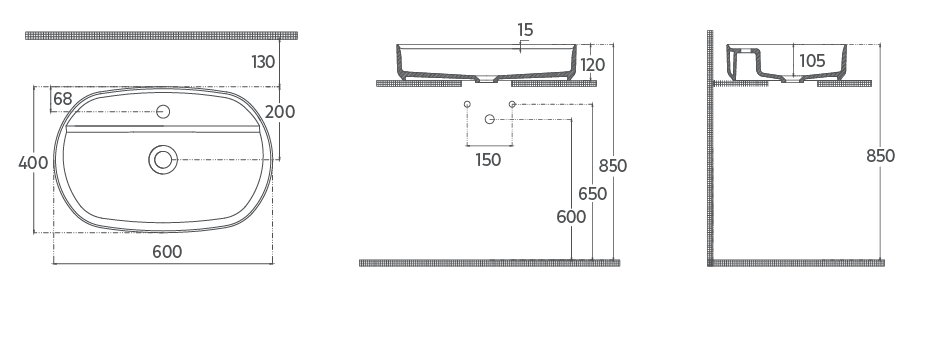 Раковина накладная ISVEA Infinity 60 овальная 60см цвет серый бетон матовый 10NF65060-2V